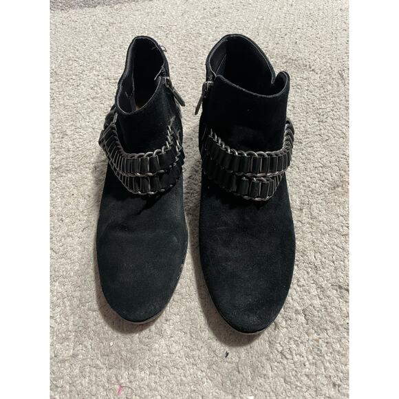 Sam Edelman Posey Suede Leather Ankle Booties Womens 9 M Metal Chain Black Boots - Picture 4 of 12
